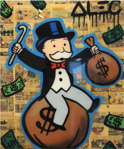 Monopoly Sitting on money bag with cane